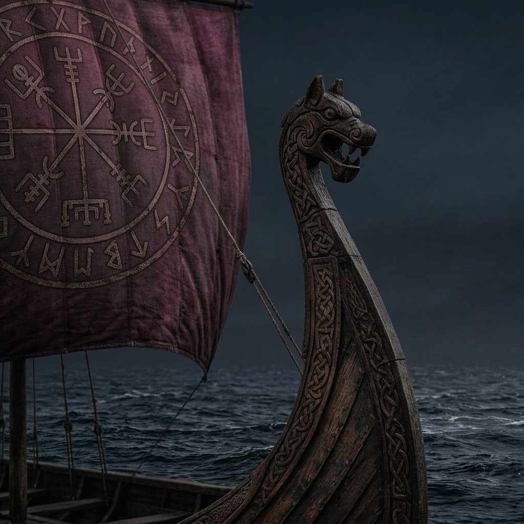 Proa de un drakkar navegando en mar abierto