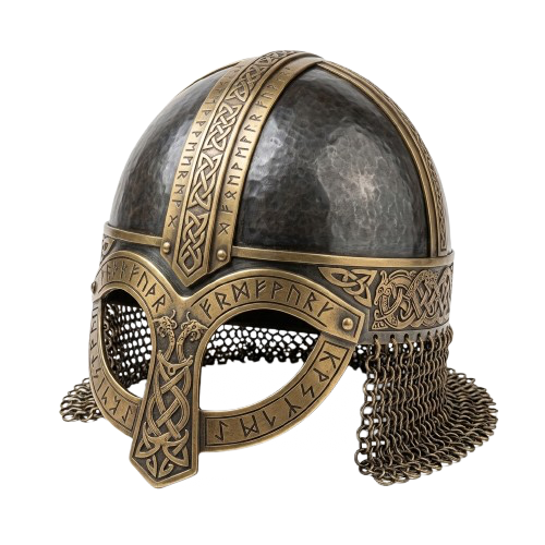 Casco vikingo con grabados dorados