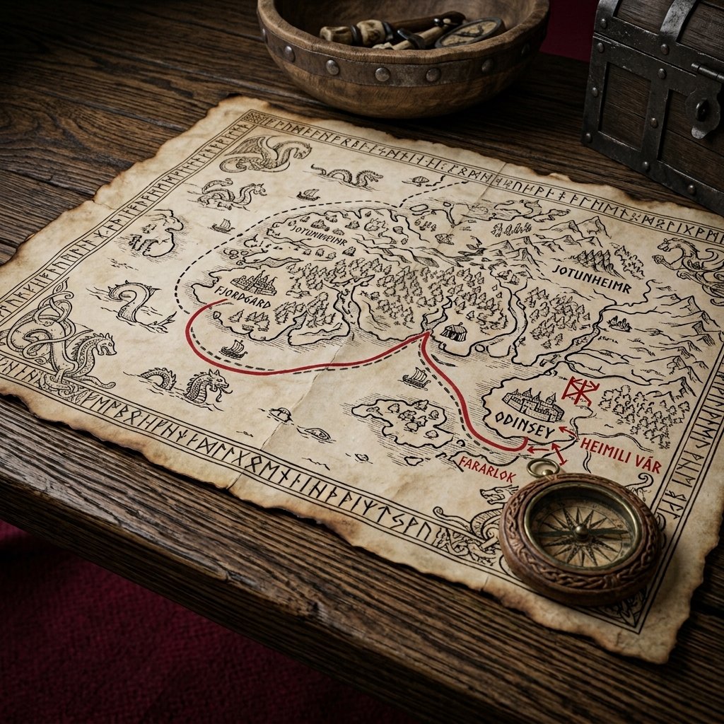 Mapa antiguo con una ruta trazada en rojo